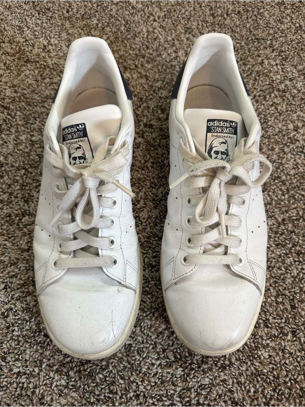 adidas Stan Smith White Sneakers with Navy Heel Tab